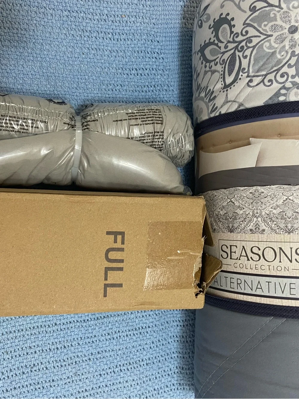 Seasaons Gray and White Reversible Quilt with matching bed skirt